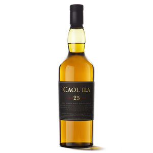 A bottle of Caol Ila 25 Year Old, Islay Single Malt Scotch Whisky against white background