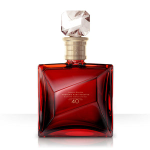 Front view of a bottle of Johnnie Walker Master's Ruby Reserve 40 Year Old whisky against white background
