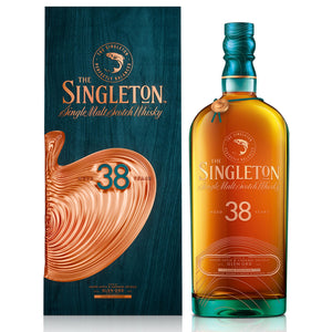 A bottle of The Singleton of Glen Ord 38 Year Old, Single Malt Scotch Whisky with box, front view