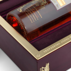 Close up of Brora 40 Year Old - 200th Anniversary Edition's details on edge of opened box
