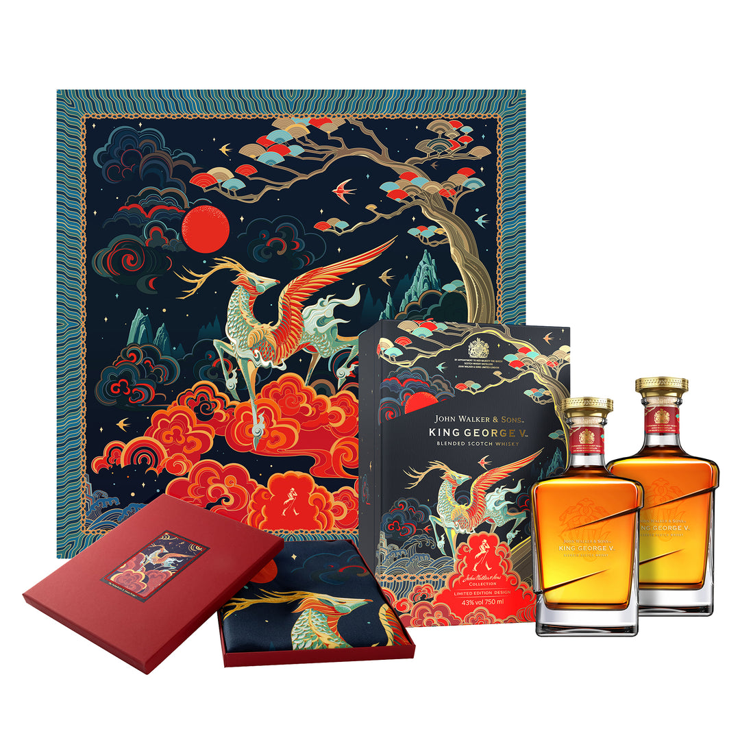 John Walker & Sons King George V Lunar New Year 2022 Limited Edition Design Set with Silk Scarf Blended Scotch Whisky, 75cl