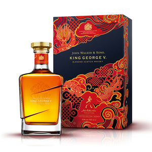 A bottle of John Walker & Sons King George V Limited Edition with box against clean white background