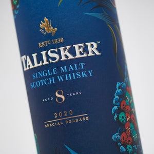 Closeup of Talisker 8 Year Old Special Release 2020, Single Malt Scotch Whisky box label