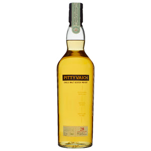 A bottle of Pittyvaich 28 Year Old Single Malt Scotch Whisky against a white background
