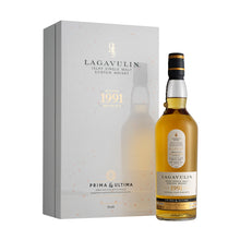 Load image into Gallery viewer, A bottle of Lagavulin 1991 - Prima &amp; Ultima, 28 Year Old Islay Single Malt Whisky with box against white background
