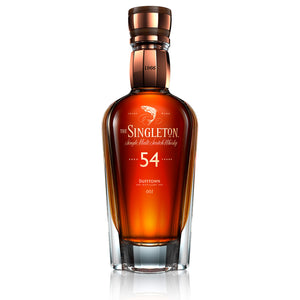 A bottle of The Singleton 54 Paragon of Time II, Single Malt Scotch Whisky with brown cap seal against white background