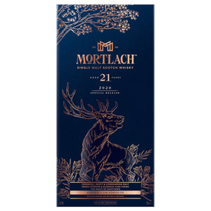 Box of Mortlach 21 Year Old Special Release 2020, Speyside Single Malt Whisky against white background