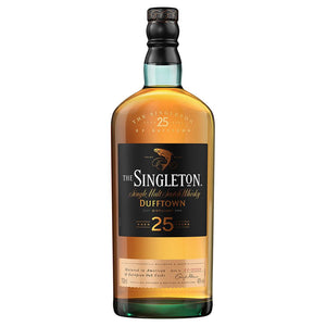 A bottle of The Singleton of Dufftown 25 Year Old, Single Malt Scotch Whisky against clean white background