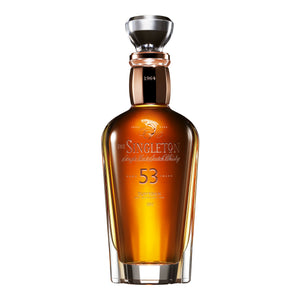 A bottle of The Singleton of Dufftown 53 Year Old, Single Malt Scotch Whisky against clean white background