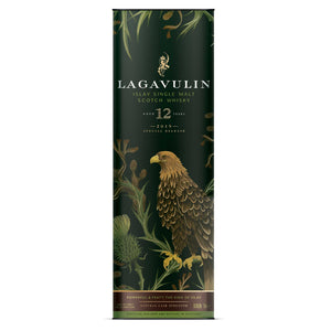 Box of Lagavulin 12 Year Old Special Release 2019, Islay Single Malt Scotch Whisky against white background