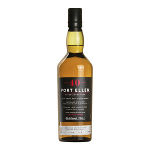 A bottle of Port Ellen 40 Year Old 9 Rogue Casks, Islay Single Malt Scotch Whisky against white background