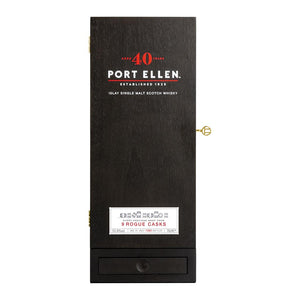 Box of Port Ellen 40 Year Old 9 Rogue Casks, Islay Single Malt Scotch Whisky against white background