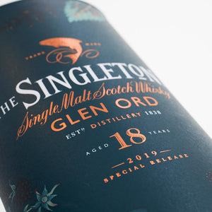 A close up of The Singleton of Glen Ord 18 Year Old Special Release 2019  Single Malt Scotch Whisky bottle