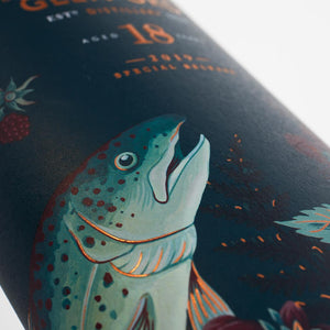 A close up of the fish detail on The Singleton of Glen Ord 18 Year Old Special Release 2019  Single Malt Scotch Whisky bottle